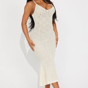 FASHION NOVA Cream Knit Midi Dress